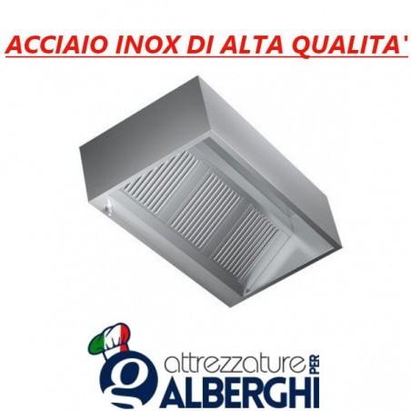 Cappa cubica d’aspirazione acciaio inox a parete con motore – Dimensioni cm. 260x90x45h professionale