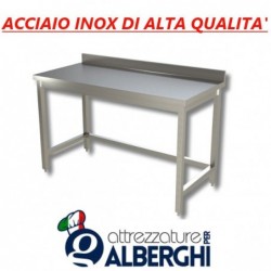 Tavolo acciaio inox senza ripiano inferiore &#8211; con alzatina &#8211; Dim. cm. 50x70x85H • LINEA ECO