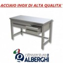 Tavolo in acciaio inox su gambe + cassettiera con 2 cassetti &#8211; Dim. cm. 100x70x85H • LINEA ECO