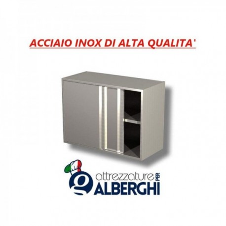 Pensile Chiuso In Accciaio Inox Con Scorrevoli - Ripiano Intermedio 60x40x65h cm