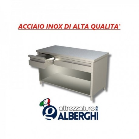 Tavolo Armadiato In Acciaio Inox Con Ripiano + Cassettiera – 100x70x85 cm professionale