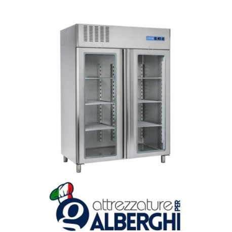 Armadio frigo refrigerato in acciaio inox 2 porte vetro 1300 Lt temp. -2/+8°C RCG1390 professionale Vetrina