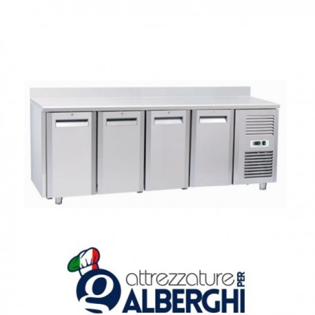 Tavolo frigo refrigerato inox 4 porte con motore c/alzatina -2°/+8°C – QR4200 professionale
