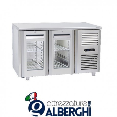Tavolo frigo refrigerato inox 2 porte vetro con motore s/alzatina +3°/+10°C – QRG2100 professionale