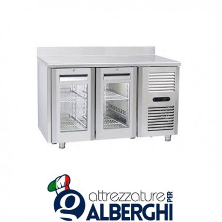 Tavolo frigo refrigerato inox 2 porte vetro con motore c/alzatina +3°/+10°C – QRG2200 professionale