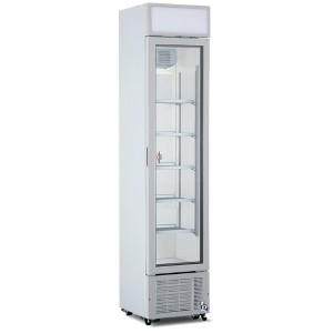 Espositore verticale a refrigerazione ventilata per bevande con cassonetto luminoso
